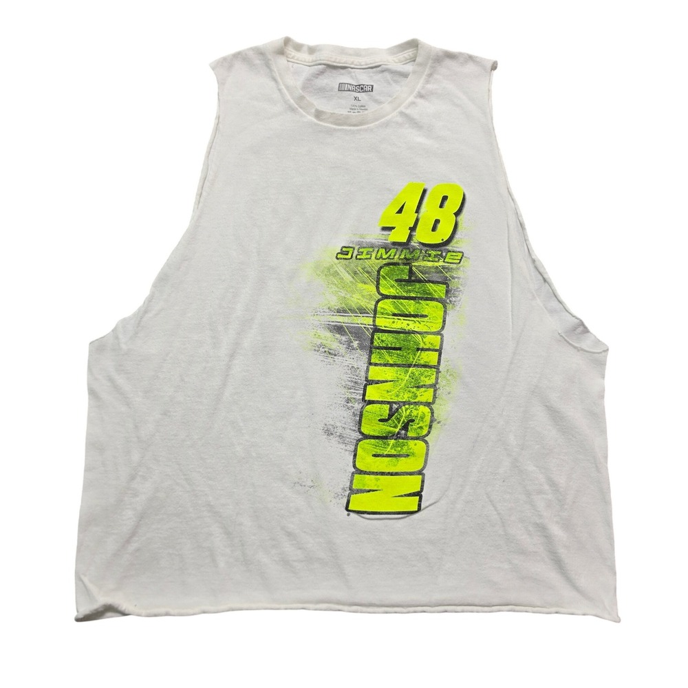 Muscle Tee Mens XL White NASCAR‎ Jimmie Johnson 48 Graphic Sleeveless Shirt